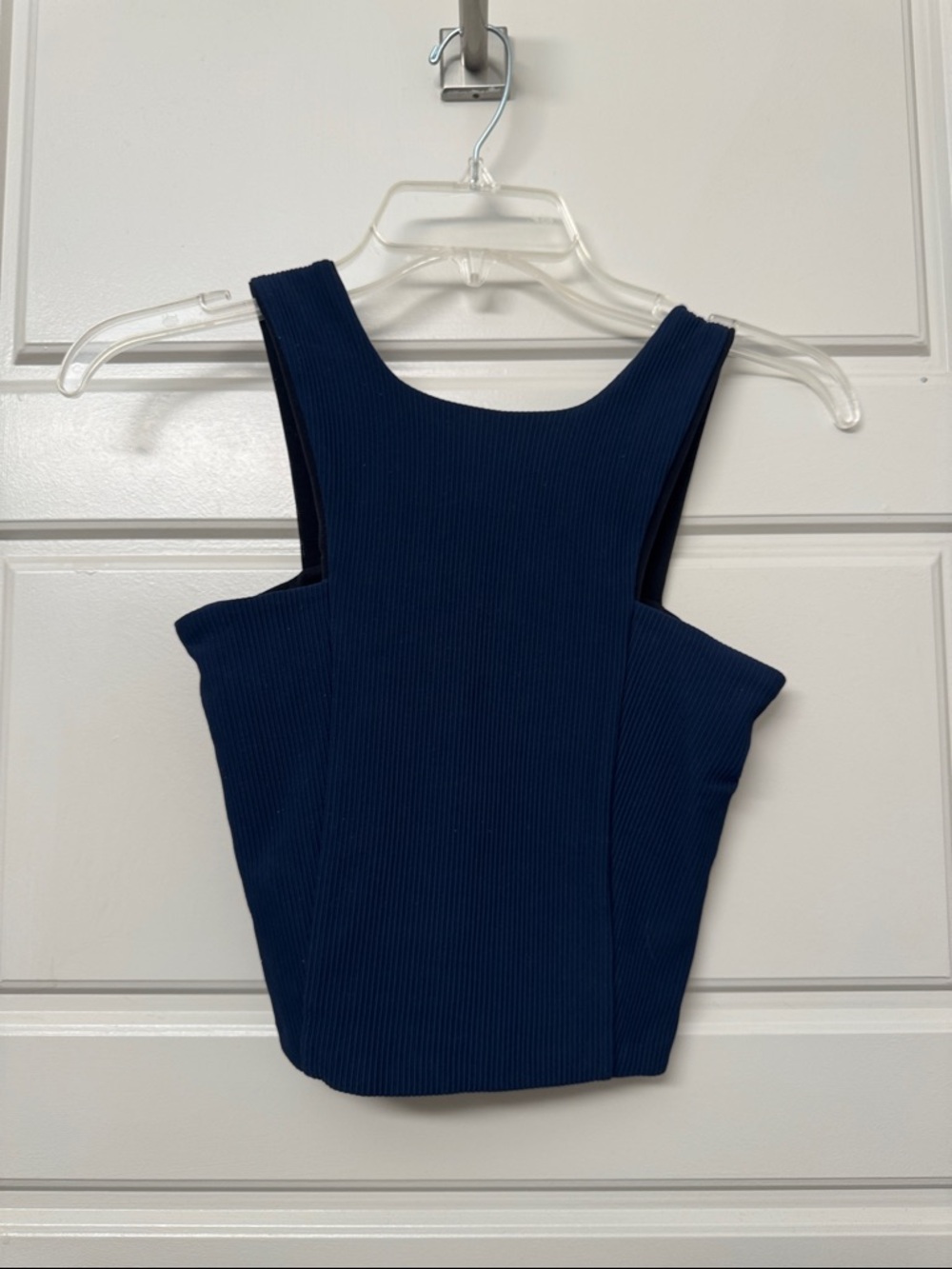 Ribbed Navy Square-Neck Crop Tank